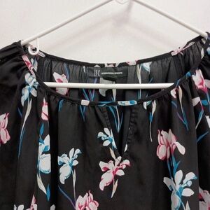 INC International Concepts Black Multicolor Floral A-Line Skirt
